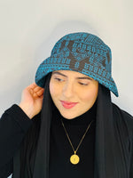 Load image into Gallery viewer, Palestina Road of Stars | Blue/Black | Bucket Hat Hijab
