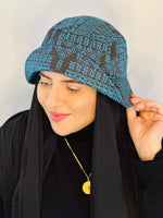 Load image into Gallery viewer, Palestina Road of Stars | Blue/Black | Bucket Hat Hijab
