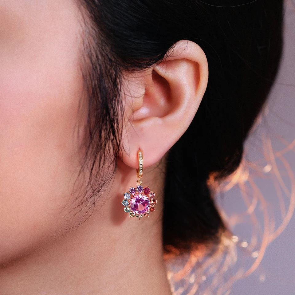 Azalea Earrings | 3.5ct Genuine Lab Created Rainbow Sapphire | Sustainable Jewelry