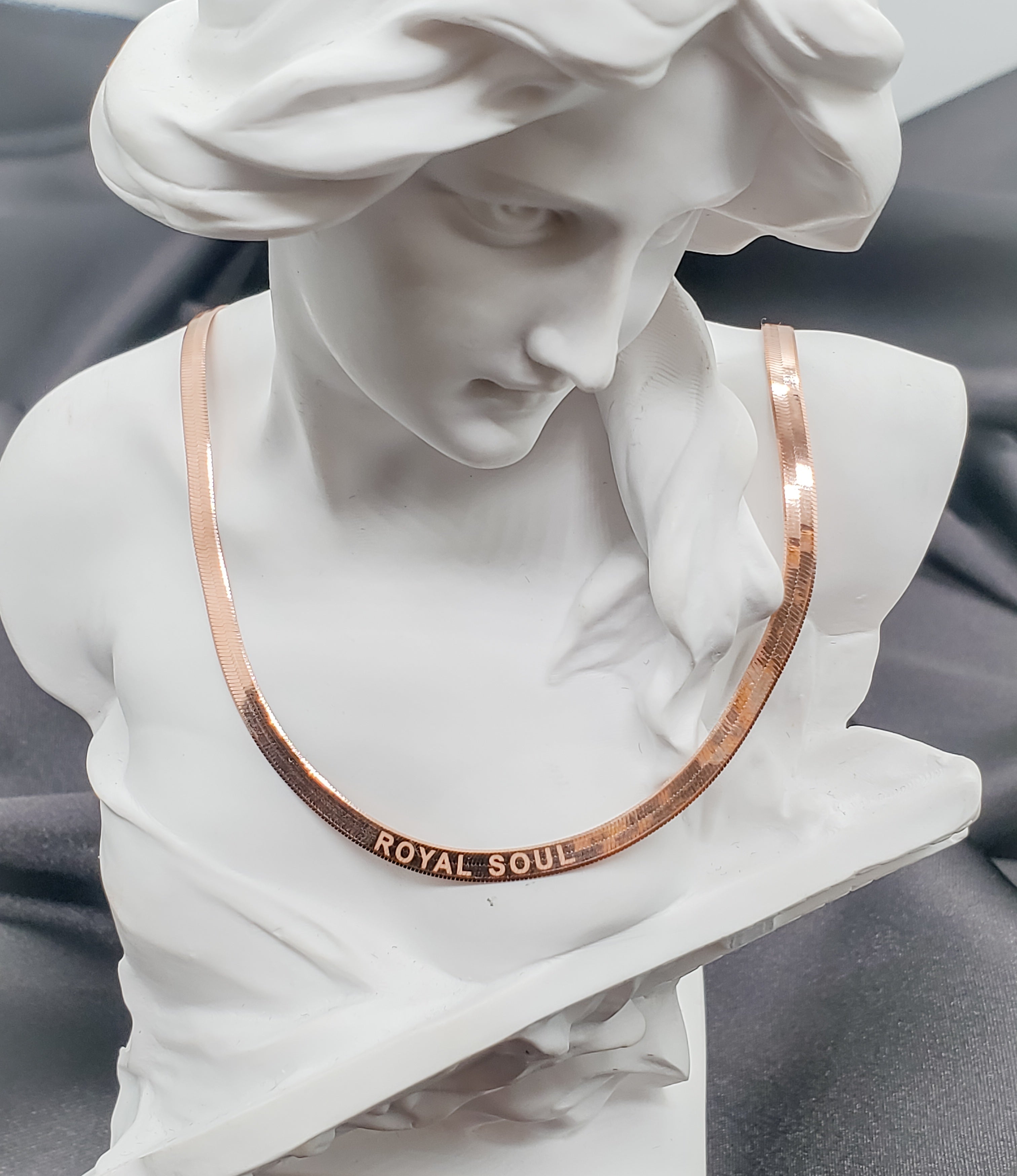 Aariana Necklace | 18K Solid Rose Gold | Snake Herringbone | Custom Engraving