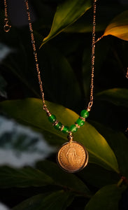 Rare 1896 Swiss Helvetia Coin and Jade Beads Necklace