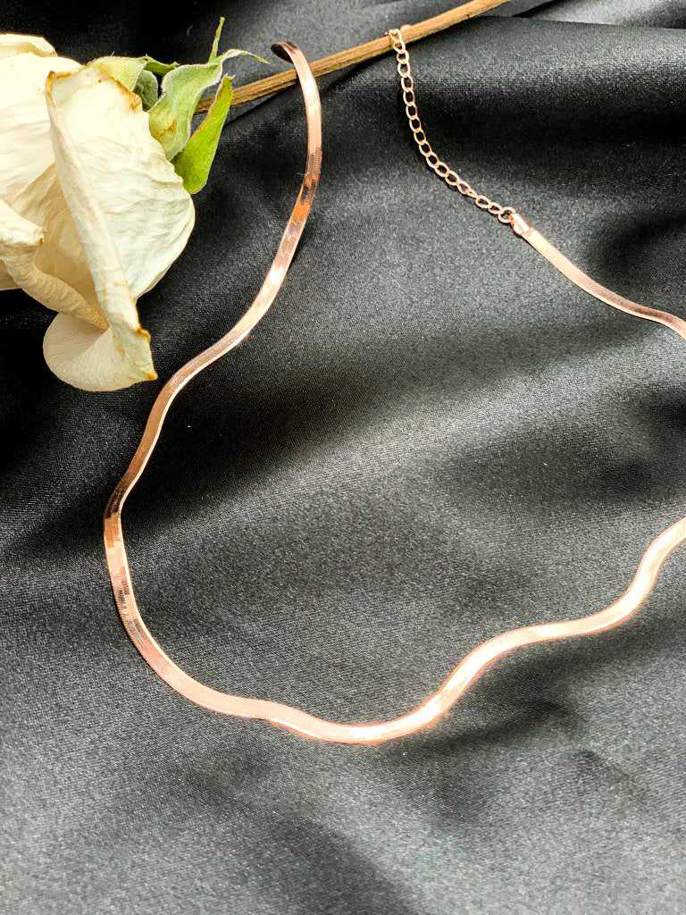 Aariana Necklace | 18K Solid Rose Gold | Snake Herringbone | Custom Engraving