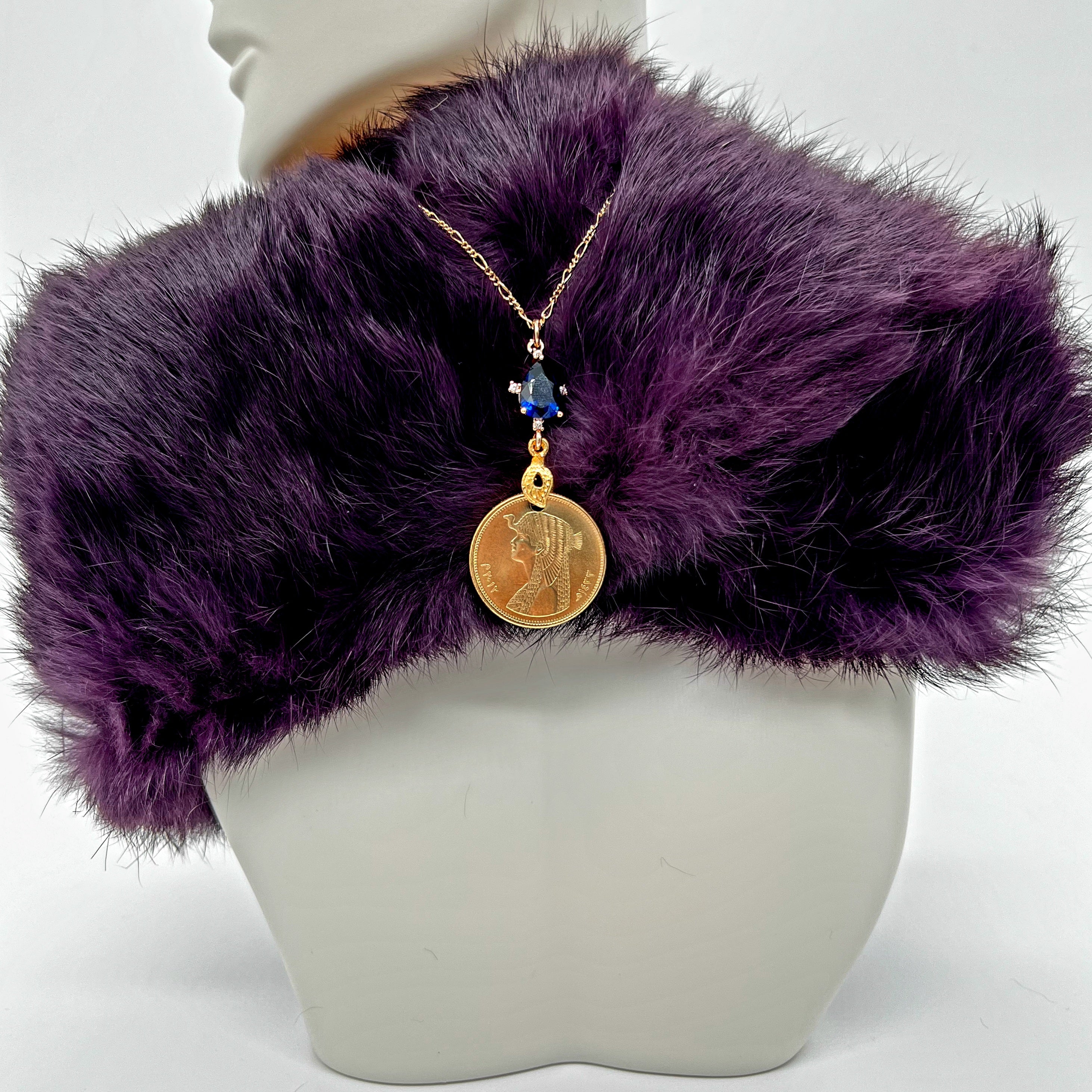 Cleopatra Egyptian Coin and Pear Charm Necklace