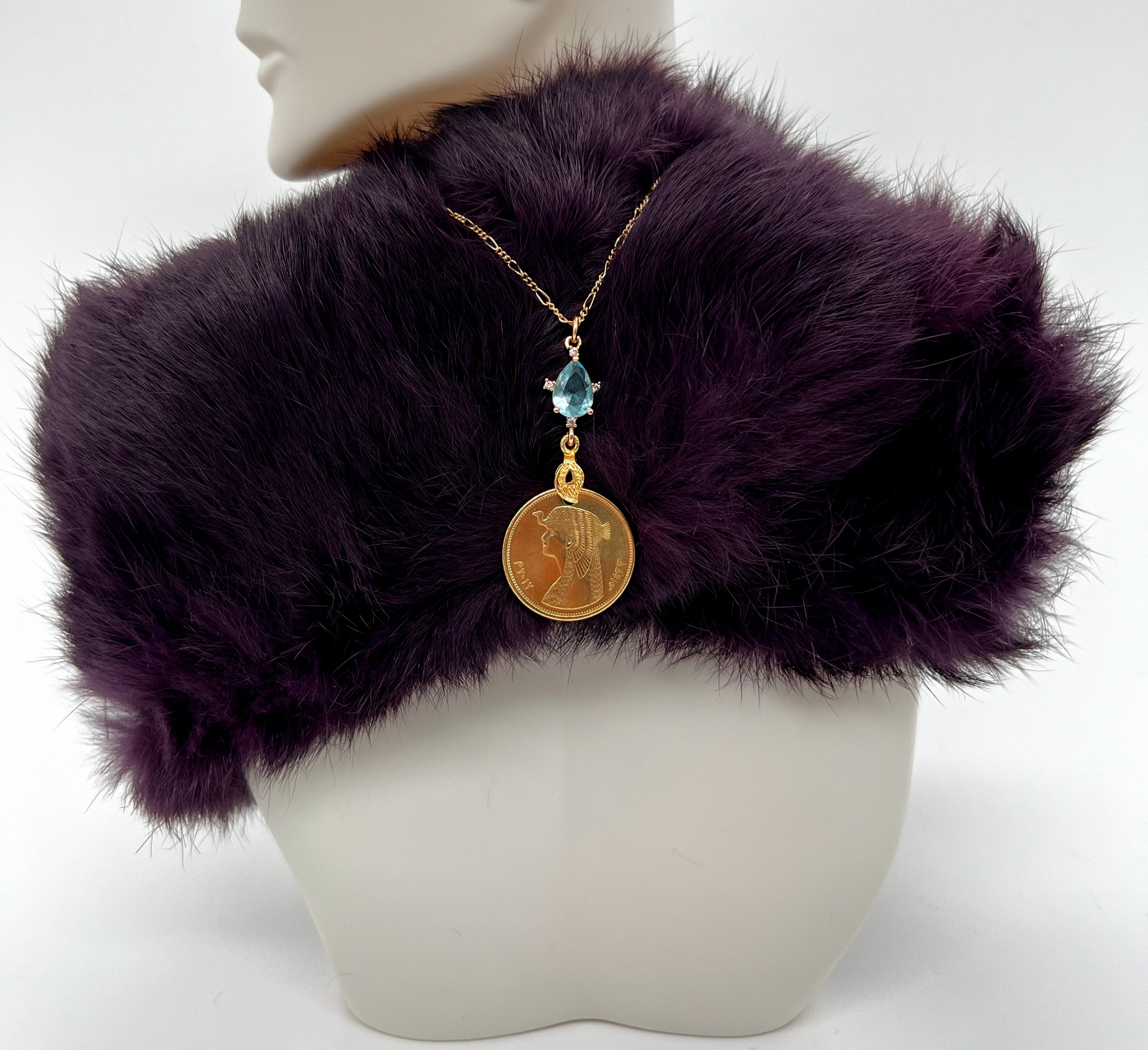 Cleopatra Egyptian Coin and Pear Charm Necklace