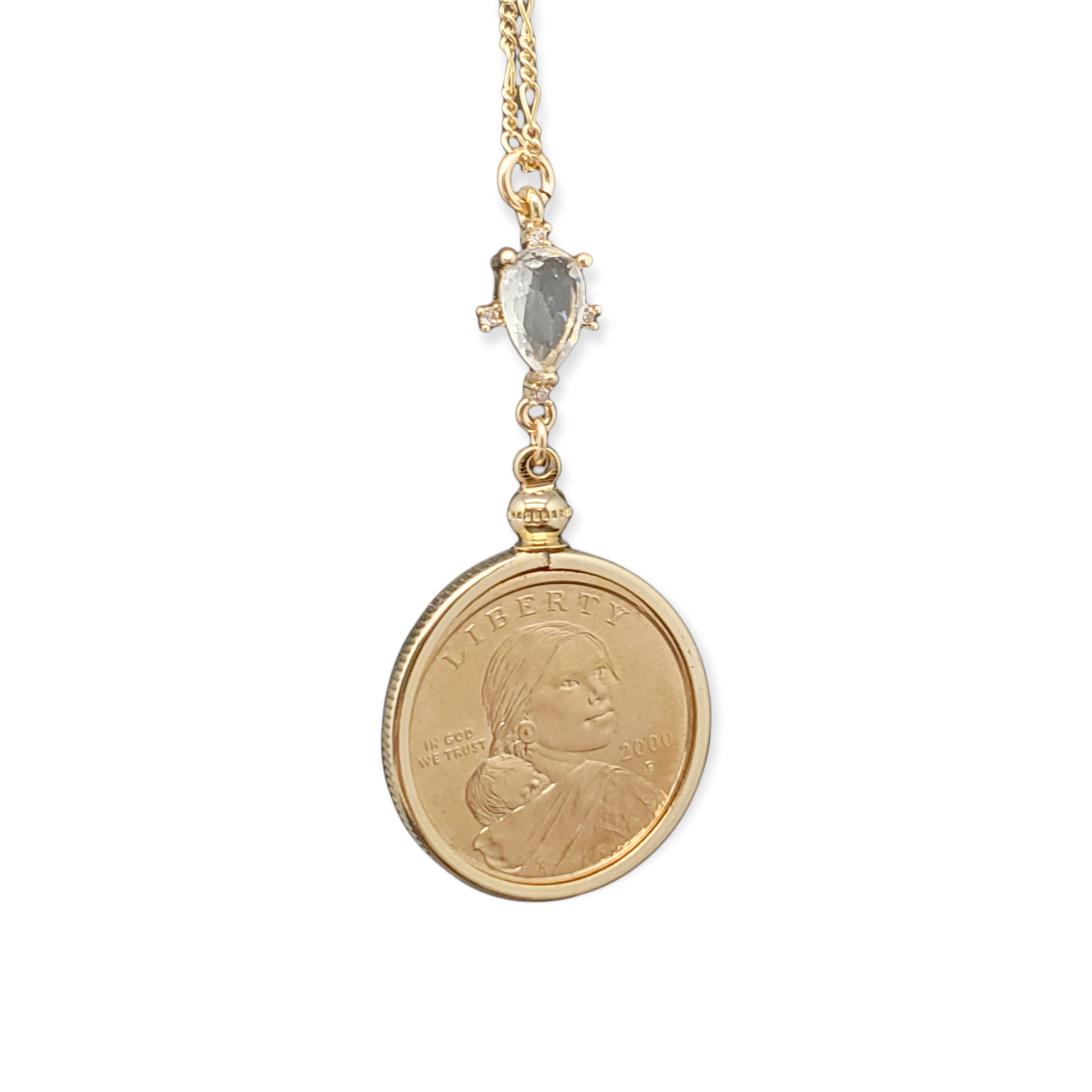 Sacajawea Coin and Pear Charm Necklace