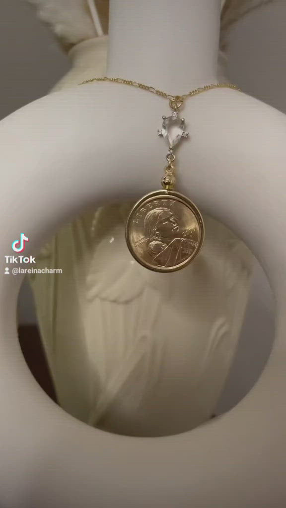 Sacajawea Coin and Pear Charm Necklace